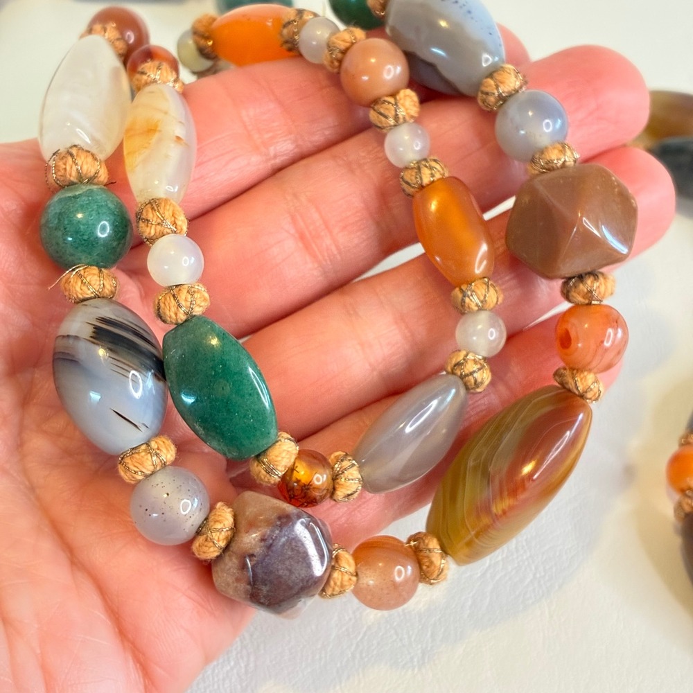 Vintage Necklace Hand Knotted Mixed Gemstone Agate Carnelian Long Strand 50" - Picture 4 of 13
